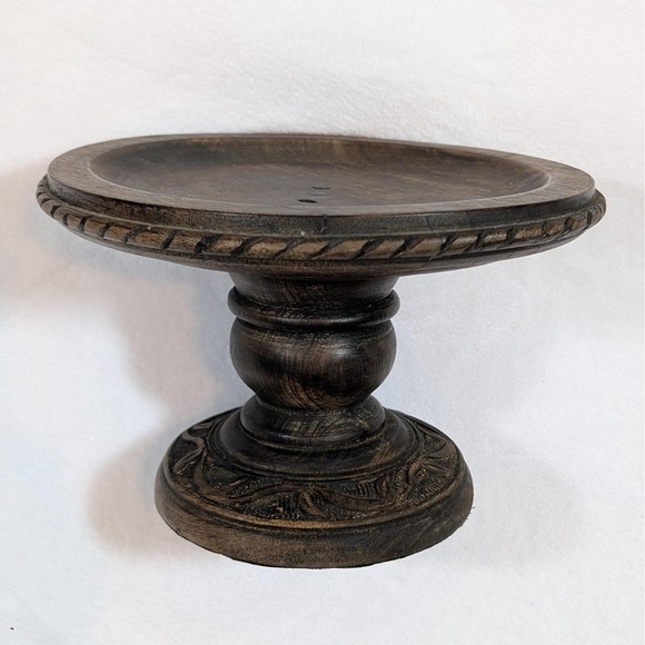 Fitz and Floyd Other - Fitz and Floyd Hand-Carved Wooden Serving Pedestal Cake Stand Decorative 6.75"